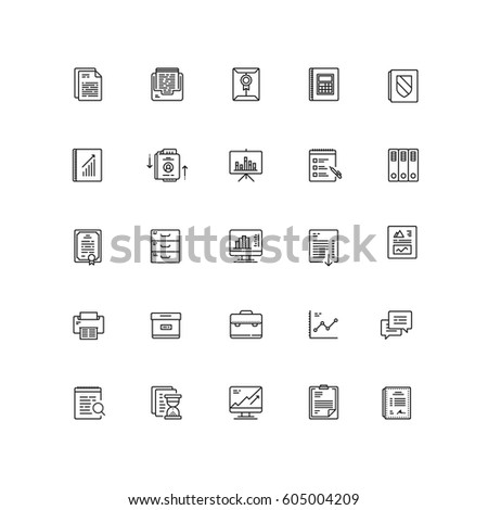 Business Documents Finance Simple Icon Line Vector Set