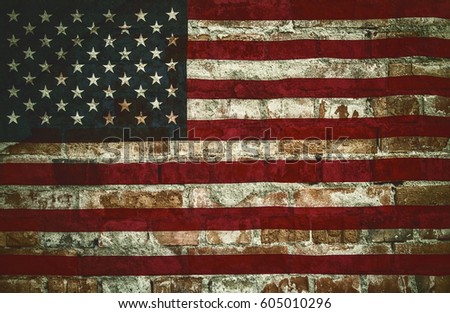 USA flags on the old background
