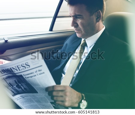 Photo Gradient Style with Businessman Reading Newspaper Car Inside