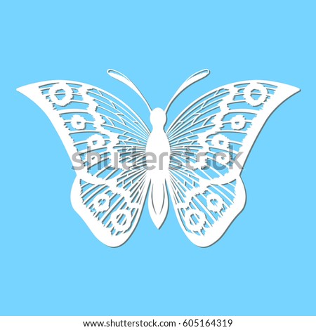 Vector, white butterfly on a blue background. Laser cutting
