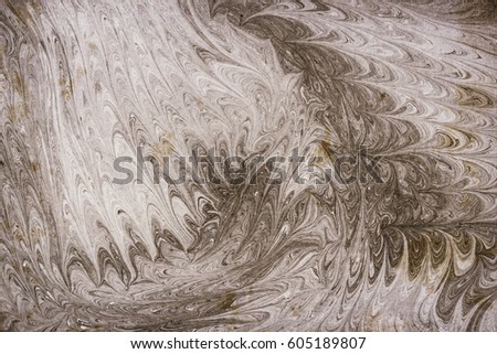 Ebru art texture. Digitally modified photo of a water surface- color abstract paint. Marble ornament- combination geometric elements. Poster print to decorate the interiors of homes and offices.