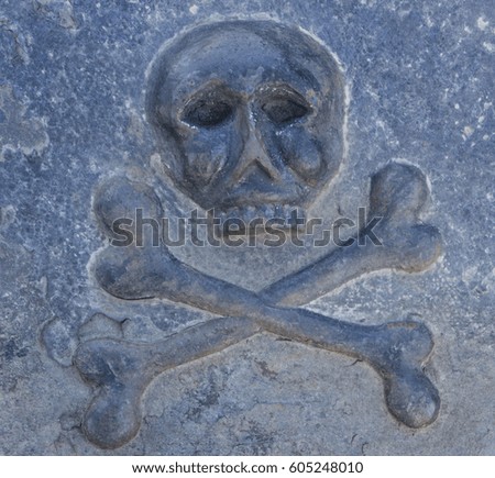 Cheerful roger on gravestone photo close up