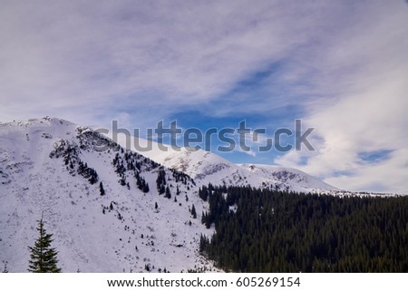 Mountain landscape and blue sky.