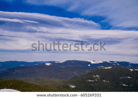 Mountain landscape and blue sky.