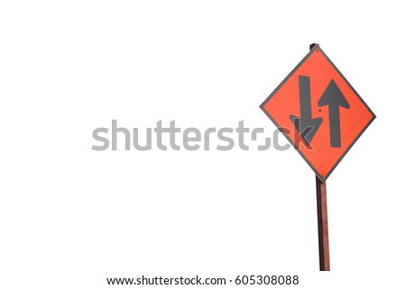 The Two Lane Highway street sign isolated on white background,cross think,positive thinking