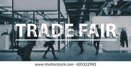 blurred Business people walking on a trade fair - text Concept image
