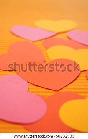 Abstract simple love hearts composition background. Paper cutout. Colorful Cartoon hearts.