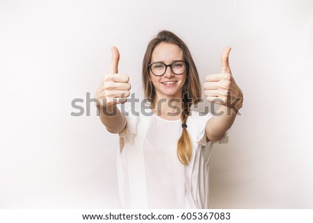 Woman shows thumbs up,like,ok gesture
