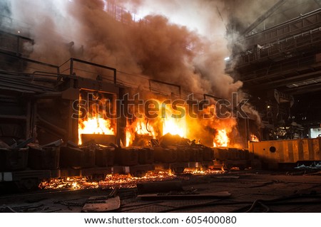 Accident at a steel mill Royalty-Free Stock Photo #605400080