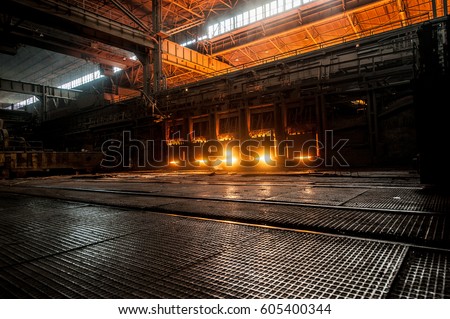 Working open hearth furnace Royalty-Free Stock Photo #605400344