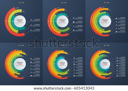 Set of circle informative infographic charts 3-8 options.  Royalty-Free Stock Photo #605413043