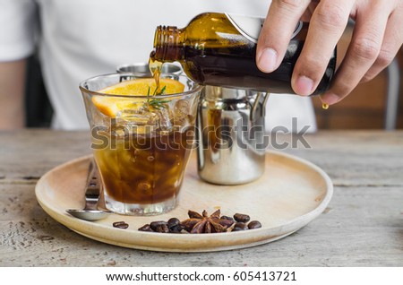 Cold Brew Coffee on wooden background