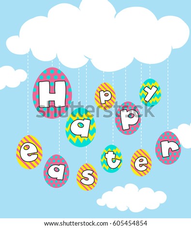 Happy Easter card with eggs in sky illustration