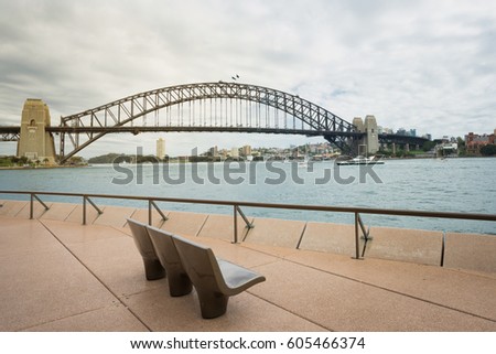 View of the Sydney Harbor and cityscape.
