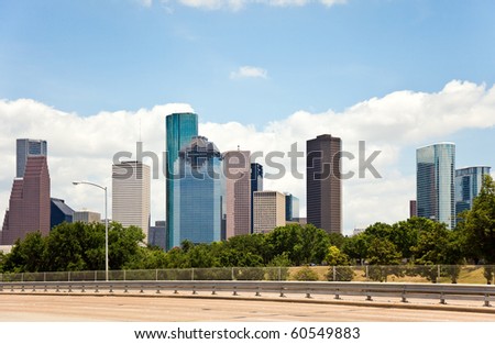 a crisp cityscape of the downtown Houston Texas skyline on a nice summer day