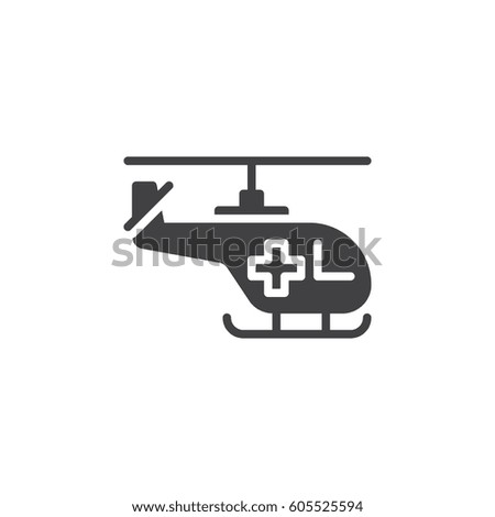 Helicopter with cross icon vector, filled flat sign, solid pictogram isolated on white. Air ambulance symbol, logo illustration. Pixel perfect