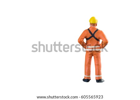 Miniature people engineer and worker occupation isolated with clipping paht on white background.