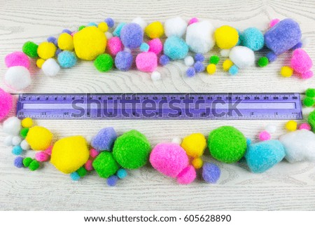 Colorfull Plastic School Rules with Woolen Pompons.