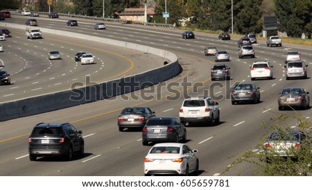 San Jose, America USA, traffic on a highway/freeway in rush hour 