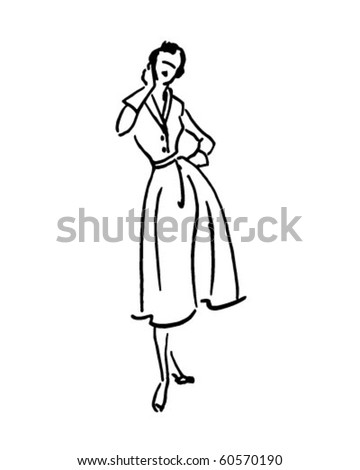Lady In Sleeveless Dress - Retro Clip Art