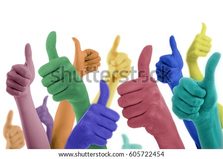 colorful many people holding their thumbs up