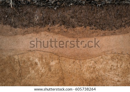 Form of soil layers,its colour and textures,texture layers of earth Royalty-Free Stock Photo #605738264