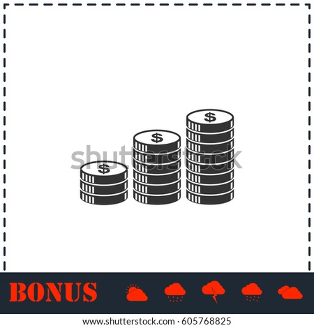 Coins icon flat. Simple vector symbol and bonus icon
