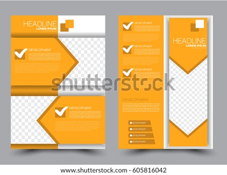 Flyer template. Brochure design. Annual report cover.  Business or education poster. A4 size vector illustration. Orange color