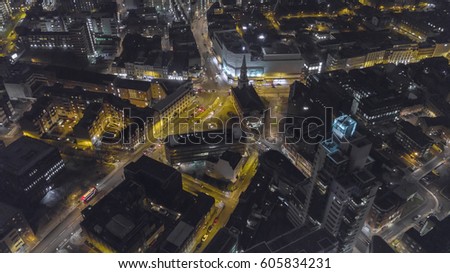 Aerial nigh view of St George The Martyr church in Bermondsey London