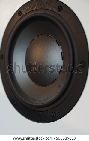 black six inch speaker driver mounted on a white box