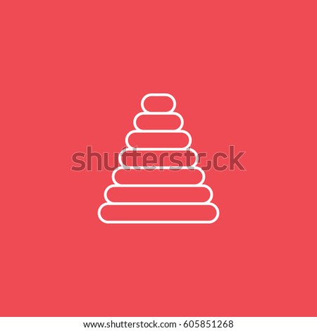 Baby Toy Pyramid Line Icon On Red Background