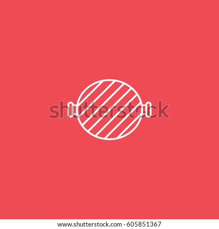 Barbecue Grill Line Icon On Red Background