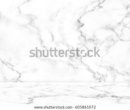 Abstract Natural white marble texture background on white marble floor : Top view of marble table for graphic stand product, interior design or montage display your product