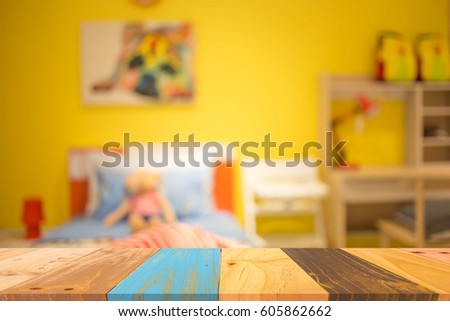 blurred photo of kid room. Royalty-Free Stock Photo #605862662