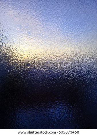 Close up view on condensation window blurry texture background. Blurred macro photo