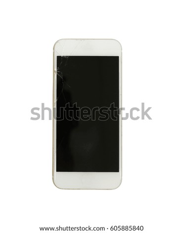 Smartphone screen broken isolated on a white background and have clipping paths to easy deployment