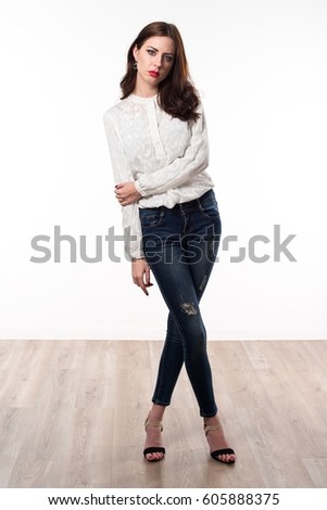 Beautiful model woman posing  in studio