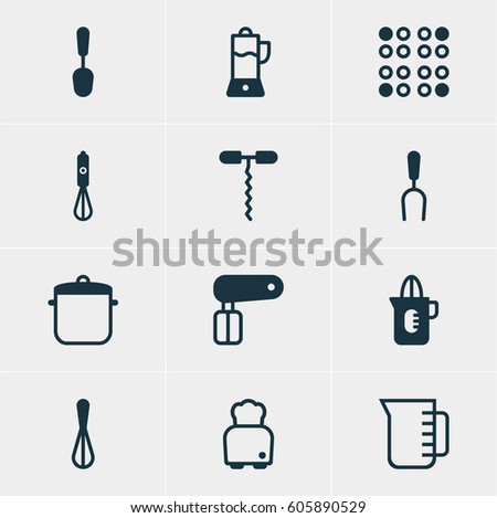 Vector Illustration Of 12 Restaurant Icons. Editable Pack Of Cooker, Carafe, Bread And Other Elements.