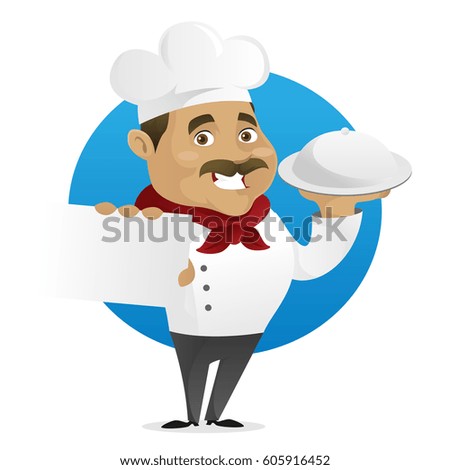 Chef holding business card isolated in white background