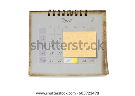 26 April Calendar with sticky notes ready for your message