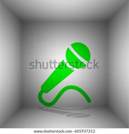 Microphone sign illustration. Vector. Green icon with shadow in the room.