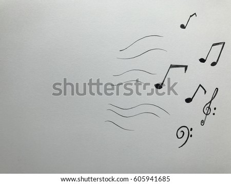 Playful Musical notes with plain white background in drawing paper. 