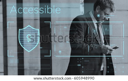 Man working on network graphic digital device