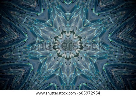 Blue, white, turquoise, green and black. Nice reflections on water. Abstract mandala.