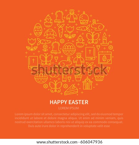 Postcard or poster with the symbols of Easter. Vector illustration with place for your text.