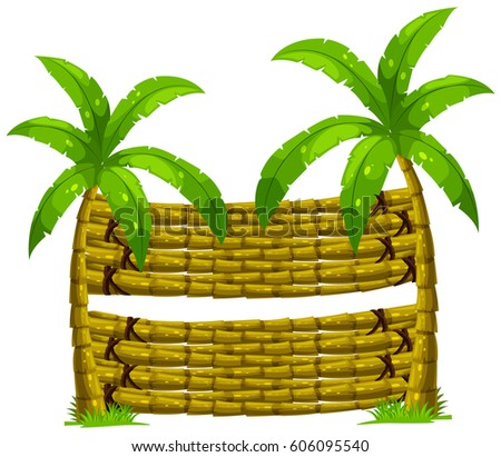 Wooden background with two coconut trees illustration