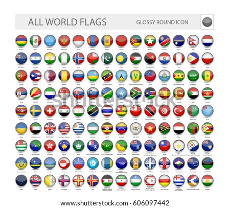 Round Glossy World Flags Vector Collection. Part 2.