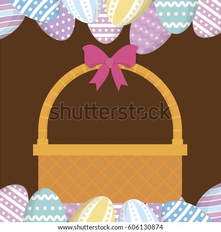 easter eggs and basket icon over brown background. colorful design. vector illustration