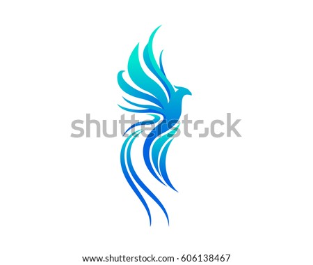 Modern Flaming Blue Phoenix Symbol