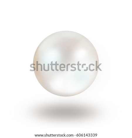 Single white natural oyster pearl with nacre mother of pearl outer isolated on white background with drop shadow